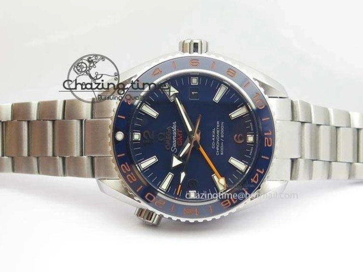 1218 Planet Ocean GMT 43.5mm V6F Goodplanet Orange Marker Blue Dial On SS Bracelet A ModernLook 8215